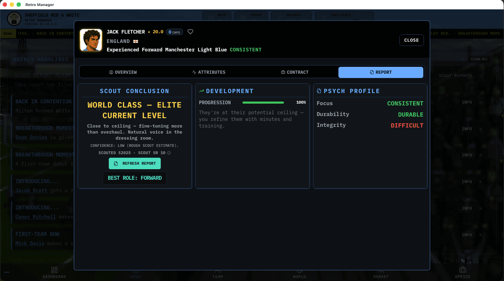 Detailed scout report with world class label and development outlook