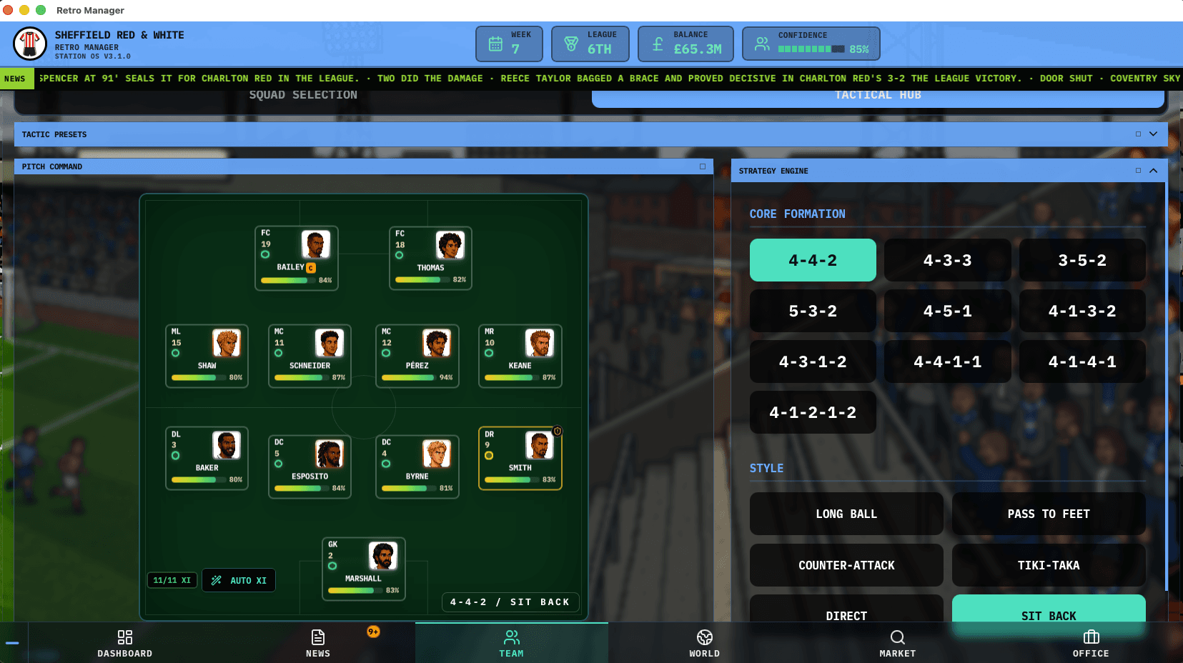 Tactical hub with pitch command and formation picker